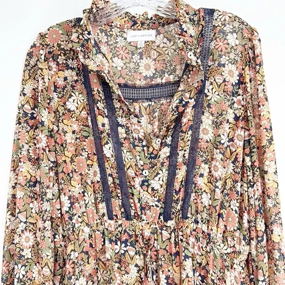 Lost + Wander Flower Power Maxi Dress Tiered Prairie size Medium Blue Peach - Picture 8 of 14